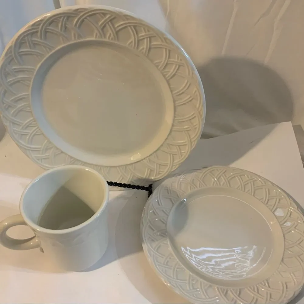 Set PIER 1 BASKET RELIEF Pattern Dinner Salad Plate Bowl Mug